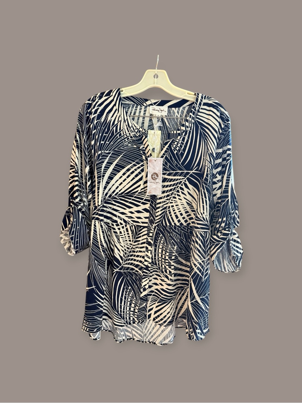 Panama Jack Navy & White Palm-Print Tunic Top New with Tags
